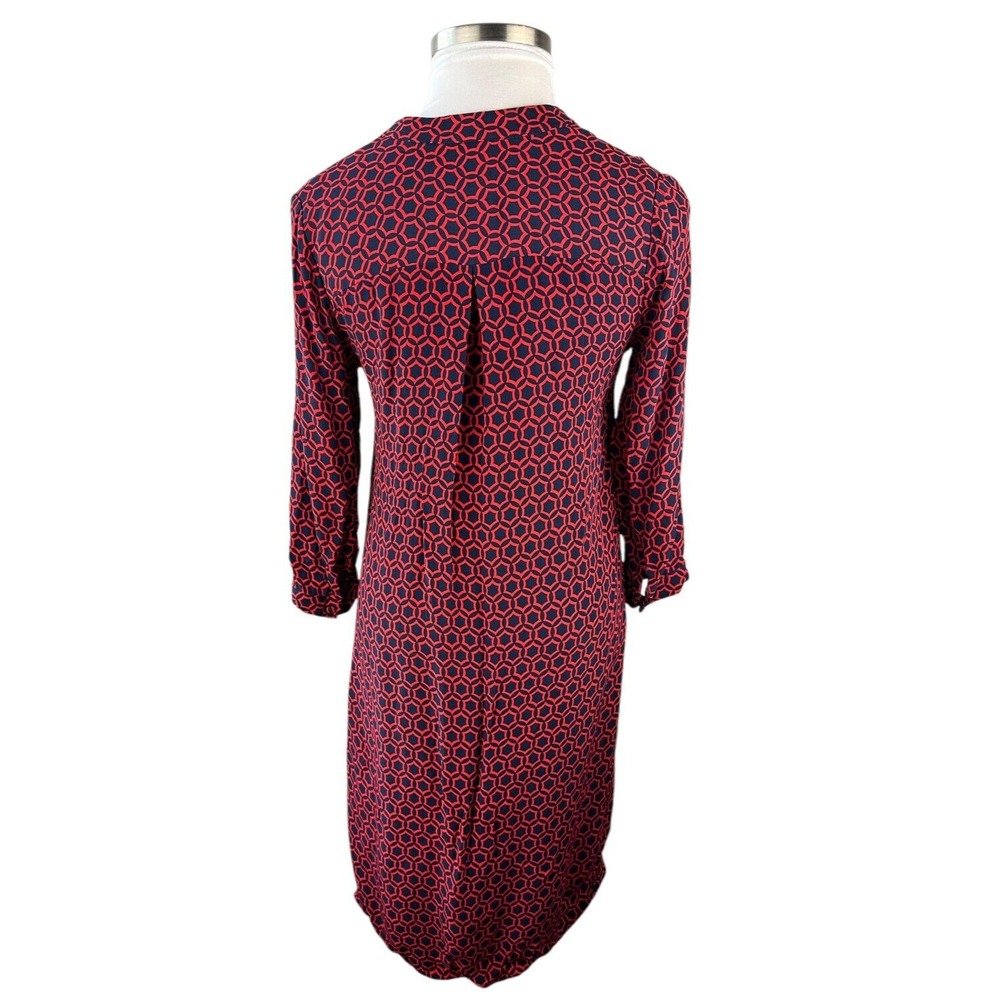 Boden V-Neck Geo Print 3/4 Sleeve Shift Dress Red & Navy Size 10 *Missing Belt* - Picture 8 of 16